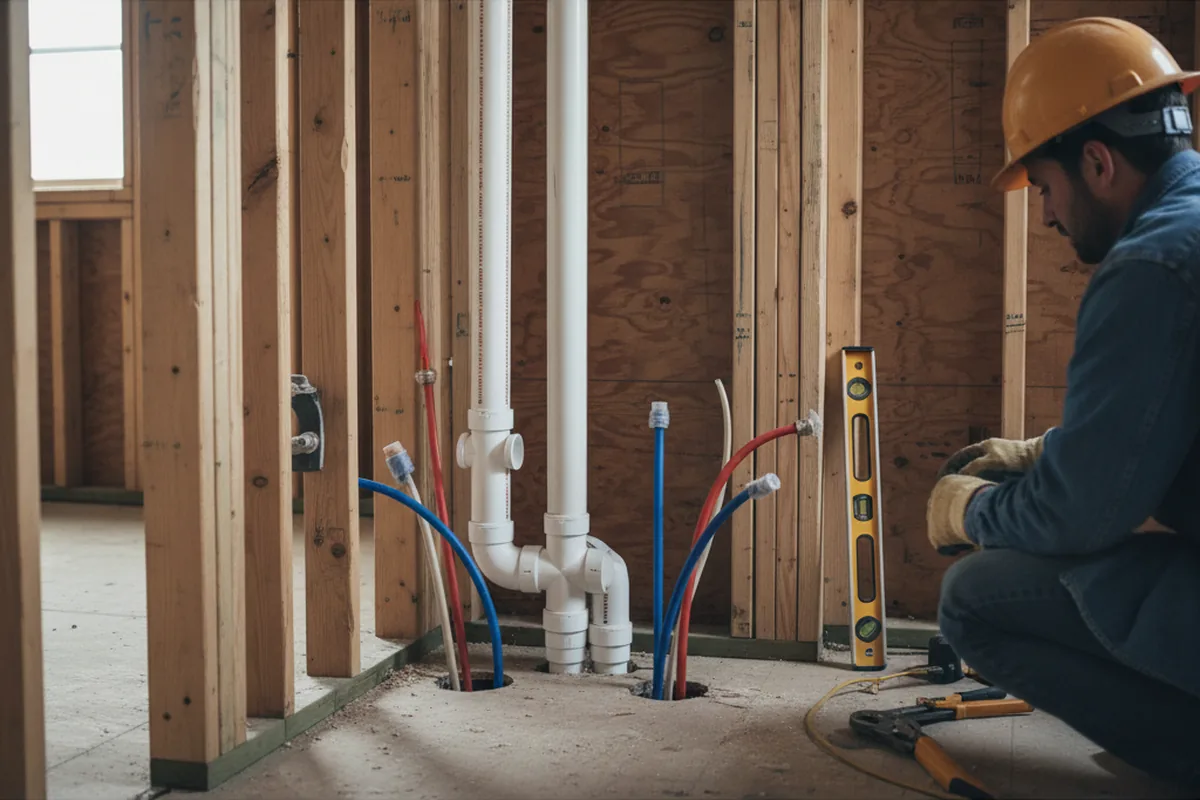 Drain and supply rough-in during Sump Pump Repair in Jones Mills